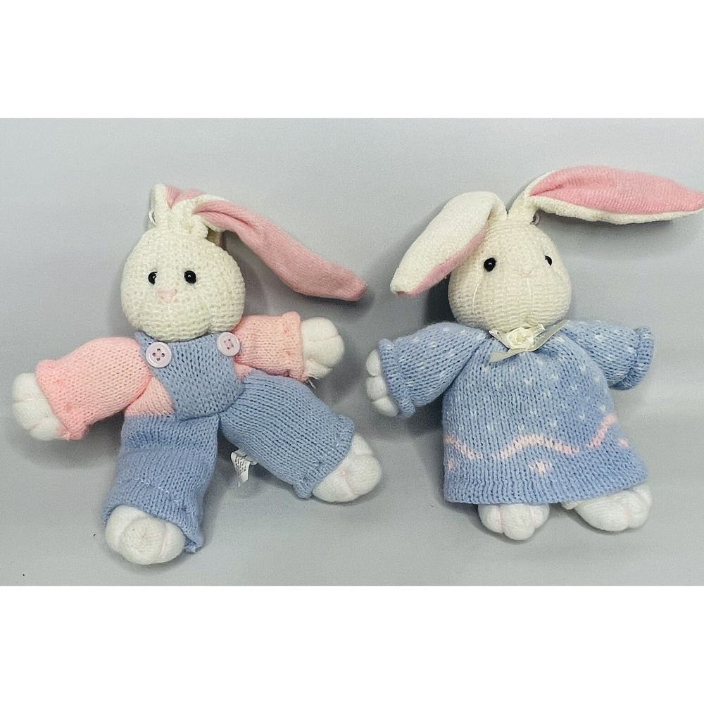 Emrad Creations Bunny Rabbits Plush Stuffed Sweater Small Easter Knit Set of 2